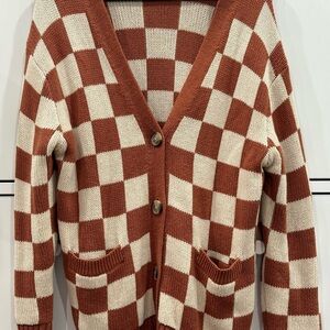 AE Checkered Brown and Cream Women's Sweater